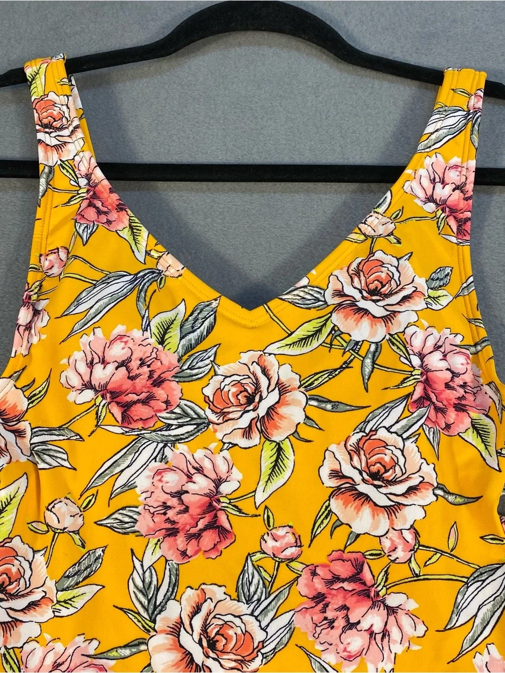 Xhilaration Juniors Yellow & Pink Floral One-Piece Swimsuit w/side crisscross